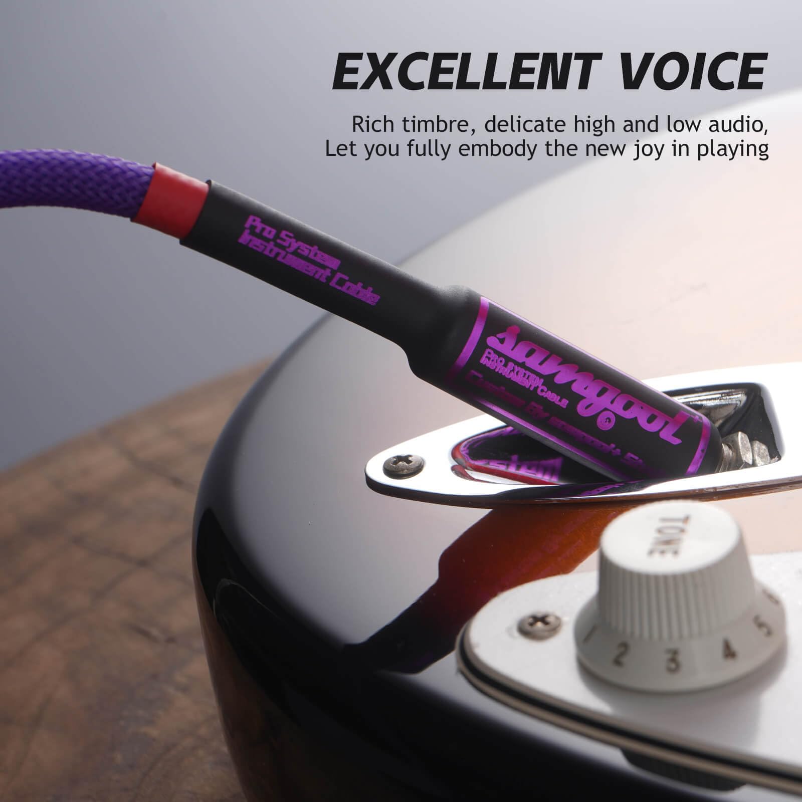Cable de guitarra de 20 pies, cable de instrumento recto/recto de 1/4 pulgadas, cable eléctrico para amplificador de bajo e instrumentos (CC morado trenzado)