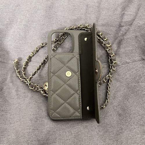 Étui lanière cuir iPhone 14 Pro Max avec porte-carte noir