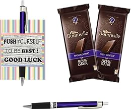 Maalpani Exam Gift Hamper, Set of 2 Cadbury Bournville, Set of 2 Pen, Small Greeting Card Good Luck