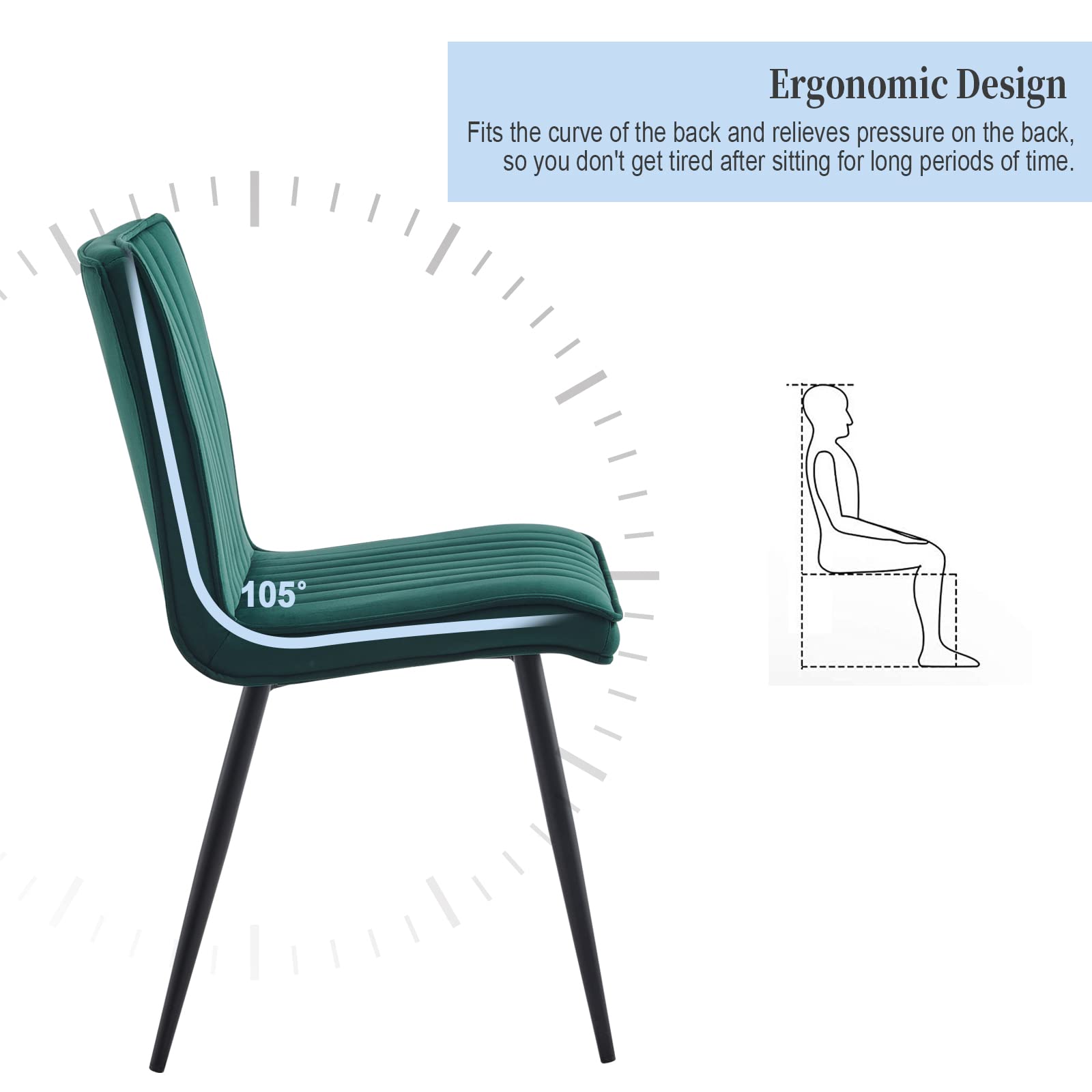 Set di 4 sedie da pranzo in velluto verde – eleganti sedie da bancone da cucina con schienale morbido e robuste gambe in metallo, perfette per casa, ufficio e soggiorno