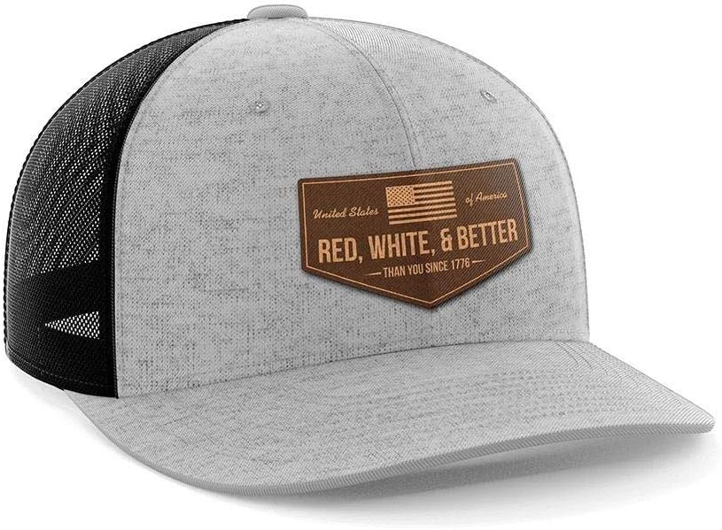 Greater Half - Red, White, and Better Than You Mesh Trucker Golf Hat Baseball Cap, Genuine Leather Patch, Adjustable Snapback