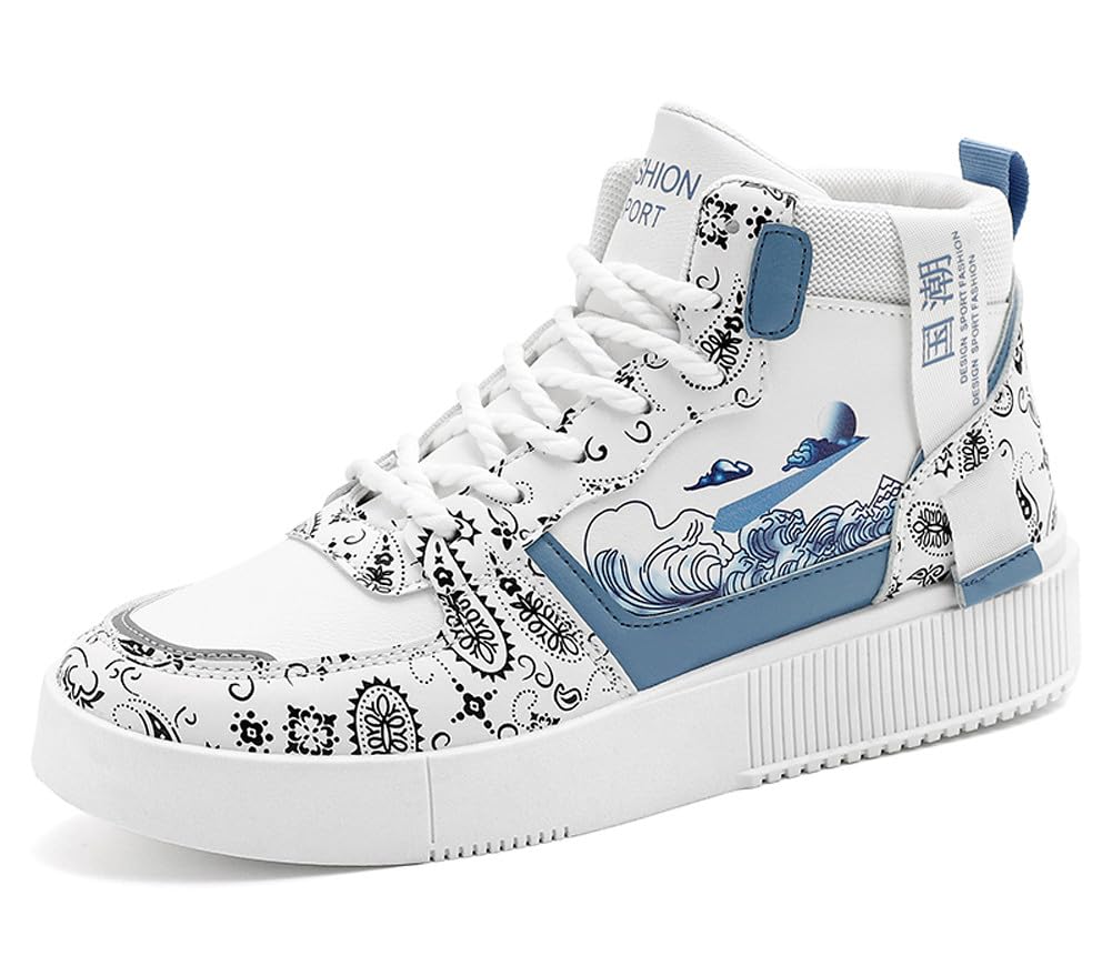 WELRUNG Men's Fashion High Top Chinese Style Skate Sneakers Stylish Comfortable Skateboarding Road Running Walking Shoes