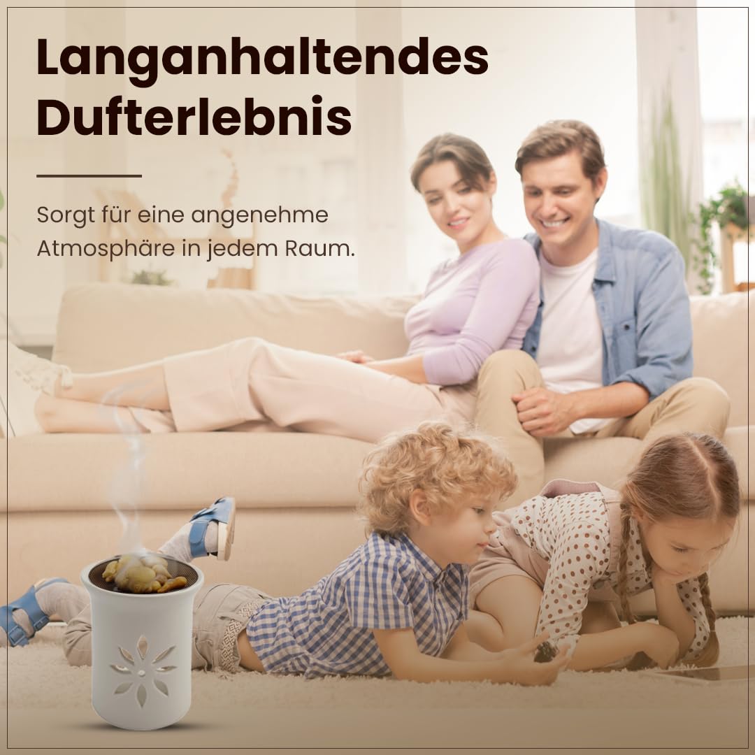 Räucherstövchen Keramik Weiß – Sternenblume Design mit Edelstahlsieb & Metallscheibe – Für Weihrauch & Kräuter, Höhe 11 cm | Incense Burner (Packung mit 2)