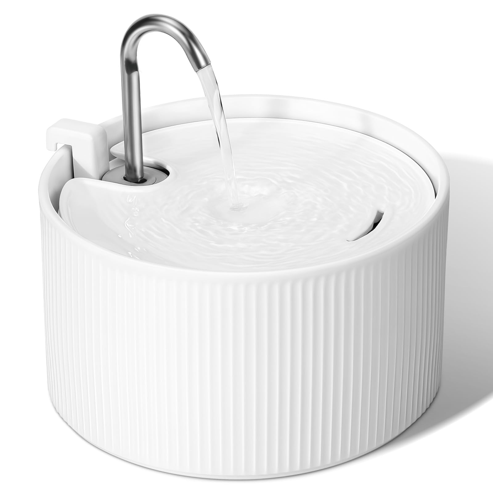 Ceramic Cat Water Fountain for Drinking, VinDox 74oz/2.2L Pet Water Fountain Ultra-Quiet Triple Filtration, Drinking Fountains for Cats Easy Clean (White)