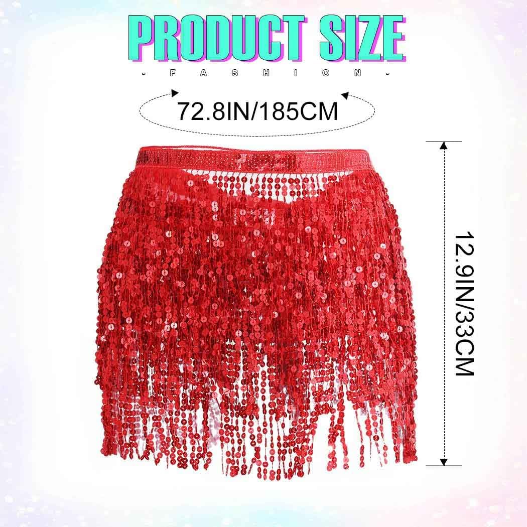 Zoestar Sequin Fringe Skirt Sparkly Tassel Wrap Skirts Belly Dance Hip Scarf Rave Costume for Women - Image 4