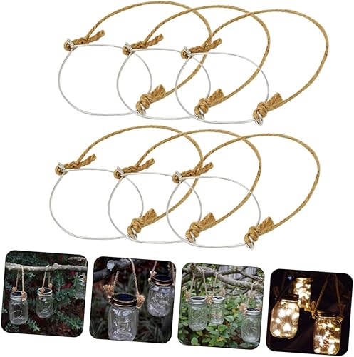 Miniatura 4 de Cabilock 12 piezas de pintas DIY MM lino decoración boca cuerda tarro arpillera para frascos alambre mango inoxidable boda conservas anillo colgante