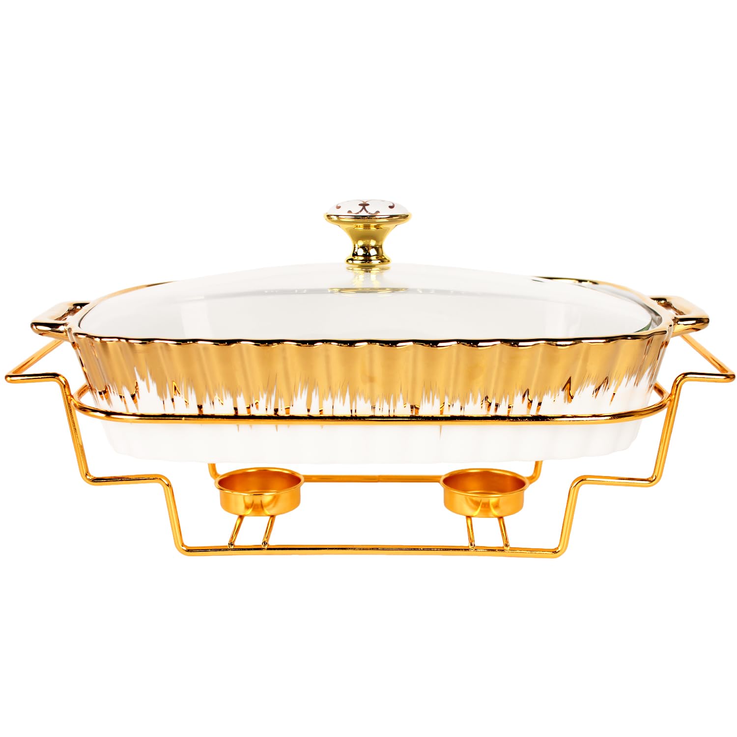 LIUYWYHCF Ceramic Casserole Baking Dish With Glass Lid and golden rack, 12 Inch Lasagna Pan Deep for Oven, 1.2 Quarts Baking Pan with Handles, Oven Safe & Durable Bakeware for Home Decor