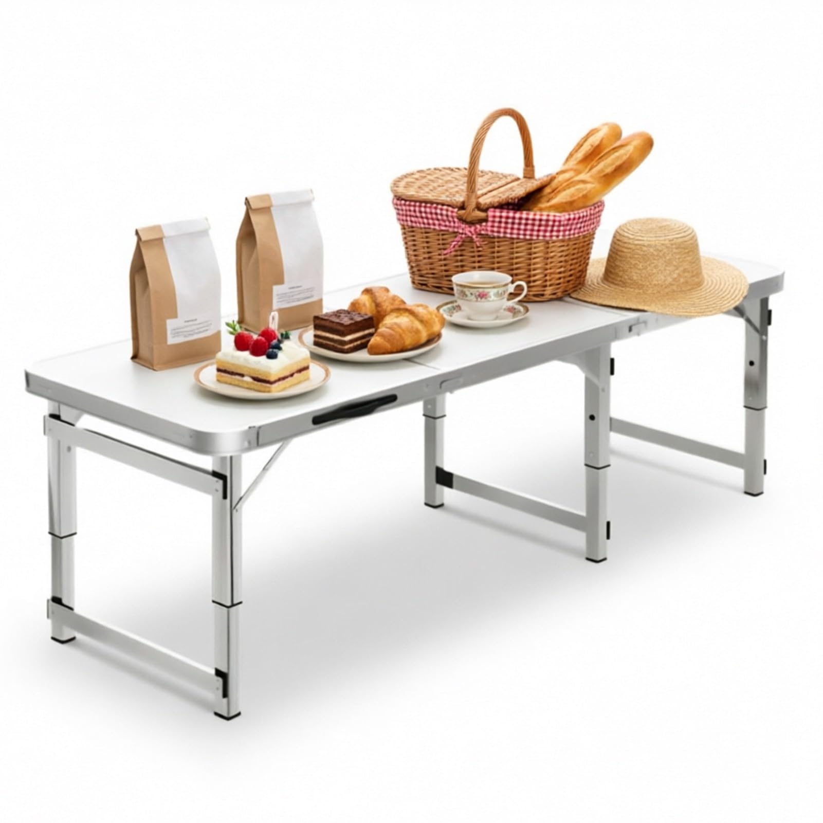 Ogrodowe stoły piknikowe Składane z wodoodpornym blatem i solidną aluminiową ramą Przenośny stół kempingowy z 3-stopniową regulacją wysokości do grillowania z tyłu
