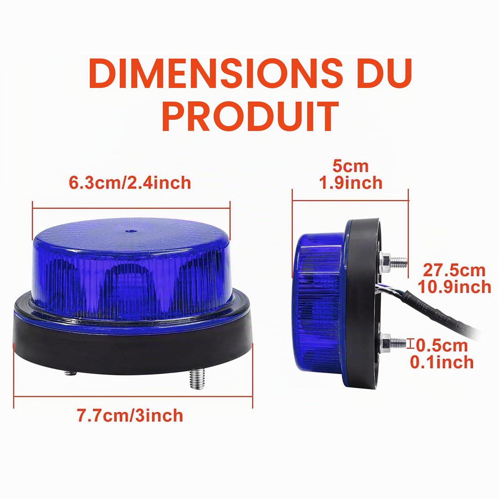 Gyrophare Stroboscopique à LED 24V, Lampe d'urgence Clignotant de Sécurité pour Camions, Tracteurs, Chariots élévateurs, Constructions d'autobus, Jaune