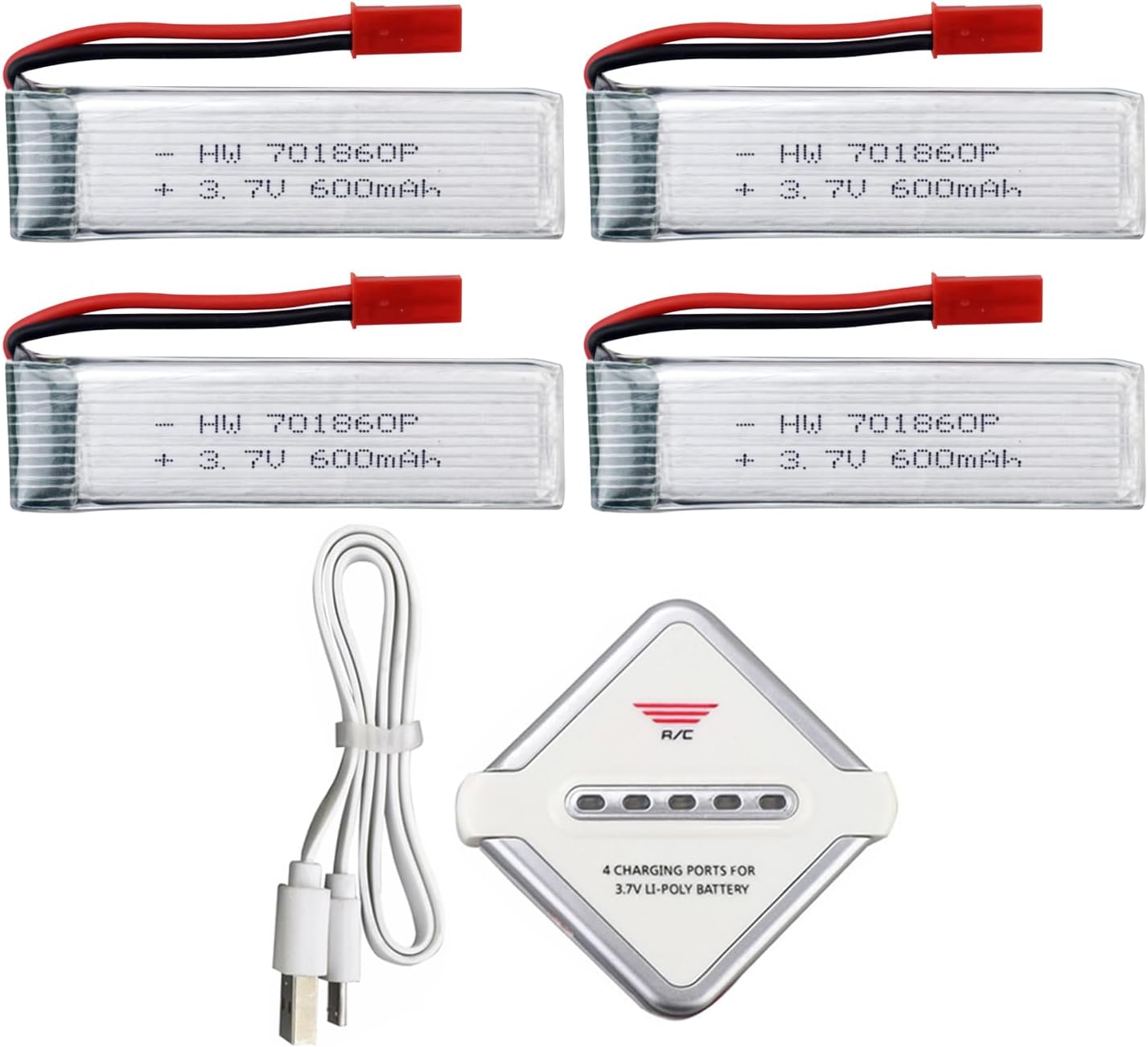 4PCS 3.7 600mAh Lithium Battery Suitable for UDI U817 U818A WLtoys V959 V222 V929 Syma S032 Four-axis Aircraft Helicopter RC Drone Spare Batteries