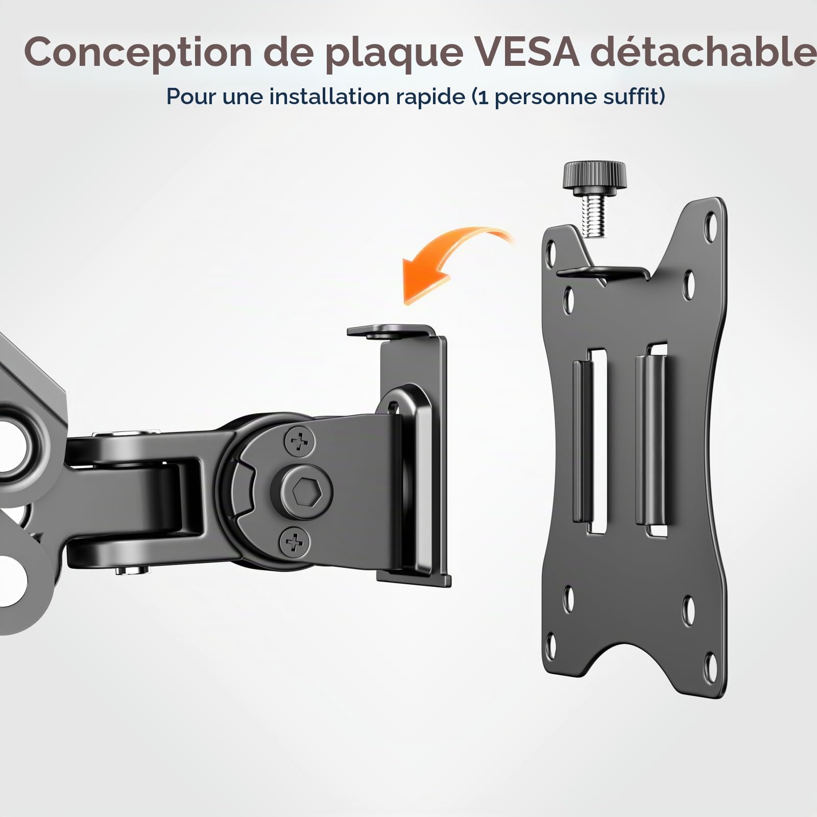 PUTORSEN Support Mural Ecran PC de 17-42 Pouces Écran PC et TV, Bras Ecran PC, Support Ecran PC Mural, Inclinaison, Pivotement, Rotation et Hauteur Réglable, Load 12KG, VESA 75/100
