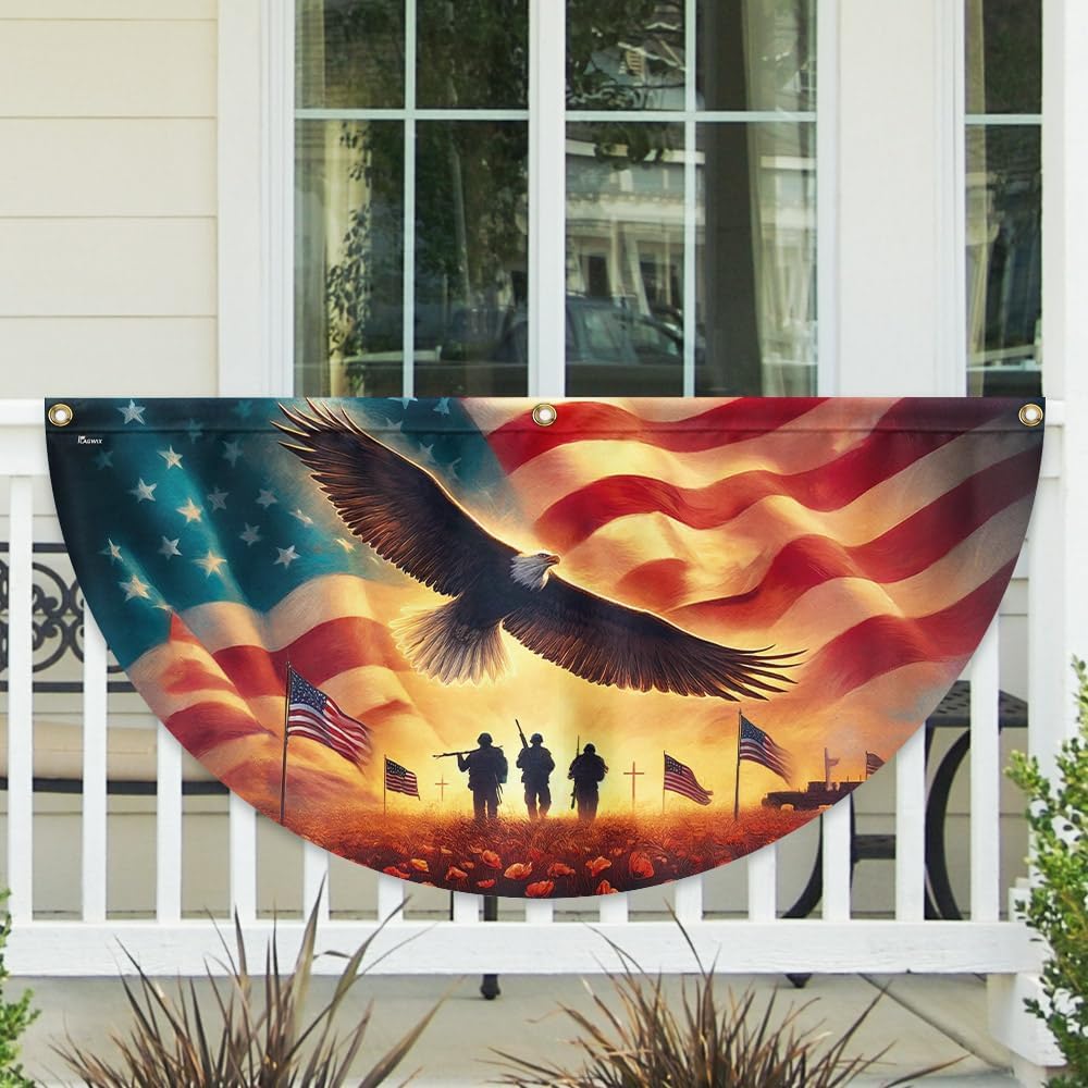 FLAGWIX Outdoor American Army Veteran Flag - Non-Pleated American Fan Flag Bunting 3x6 ft - Veteran Gifts for Men Women, Patriotic 4th of July Memorial Day Decorations Outdoor for Home Garden Decor