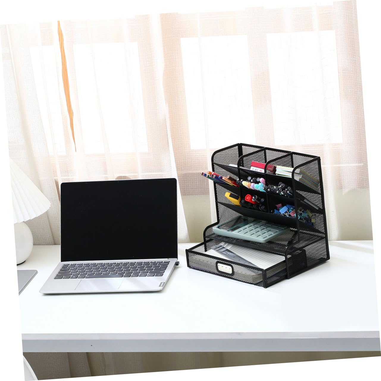 NUOBESTY Metallener Stiftehalter Leicht zu Reinigen mit 9 Fächern Schreibtisch Organizer aus Metall Mehrlagige Aufbewahrungsbox mit Glatten Kanten für Bürobedarf