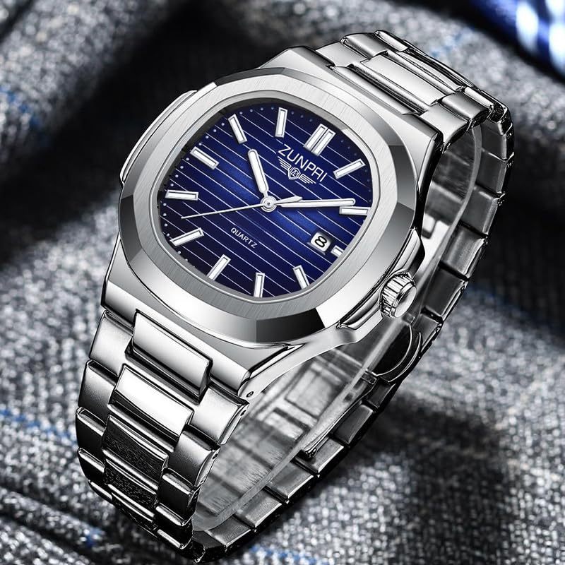 Image of ZUNPAI Watches for Men Business Dress Quartz Wristwatch Male Classic Watch Stainless Steel Strap Analog Waterproof with Luminous Calendar