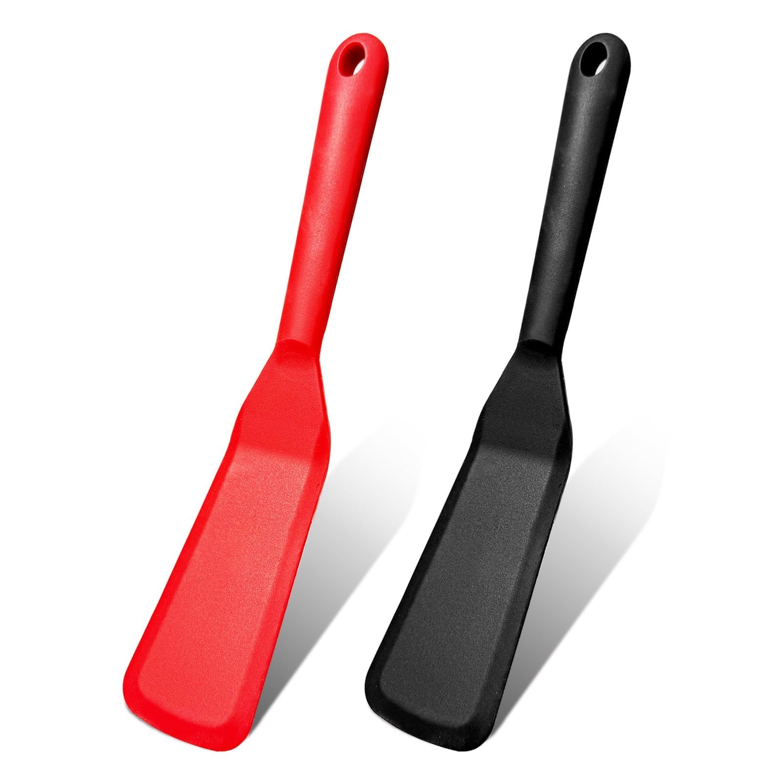 Confezione da 2 spatole in silicone sottili e sottili, lunghe e resistenti al calore, per omelette, pizza, bistecca e torte, con bordo flessibile, compatibili con padelle piccole e pentole profonde