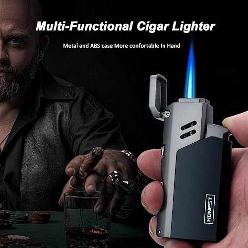 Miniatura 6 de PROMISE Encendedor de cigarrillos Jet Torch Power Flame Encendedor de llama Jetflame, encendedor de puros ajustable de butano recargable para puerta