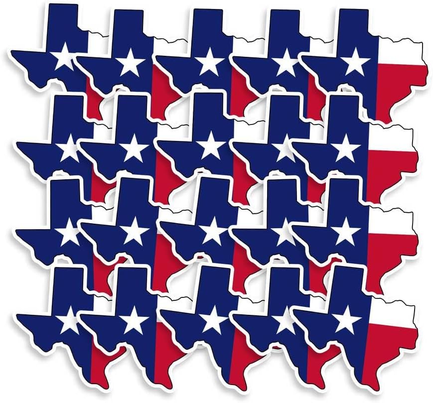 STICKY DUDE 20 pcs Texas Flag State Solid Vinyl Waterproof Sticker 2.5", Decal for Car Laptop Wall Window Bumper Cup Cooler Box