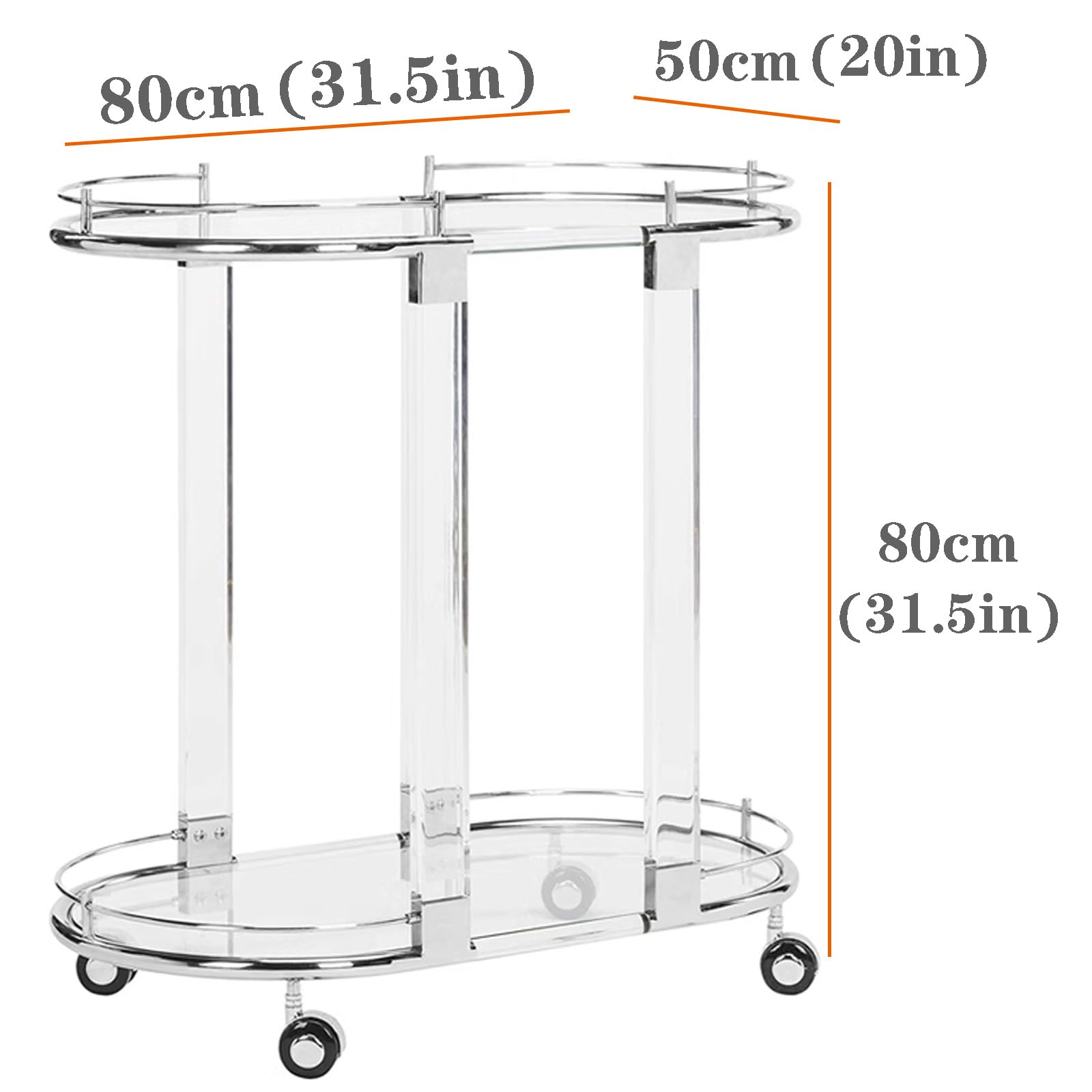 Carrello Portaoggetti Carrello Portaoggetti Carrello Portaoggetti per Casa, Carrello Portavivande in Acrilico a 2 Livelli con Ruote, Ripiano Cucina per Soggiorno, Sala da Pranzo, Bagno, 31''