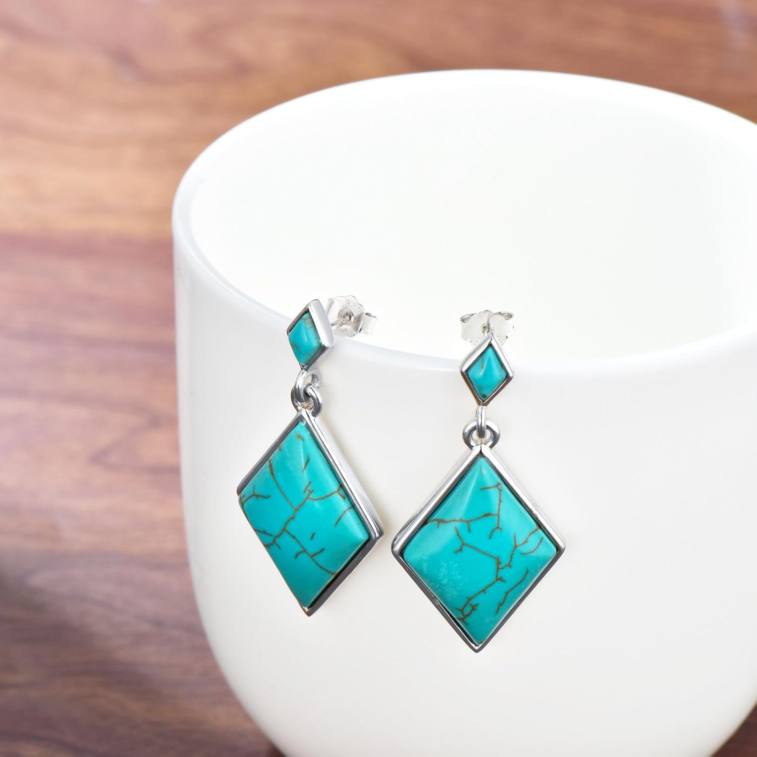 Genuine Turquoise Dangle Earrings, Sterling Silver Boho Vintage Earrings Western Jewelry Birthdays Gift for Women - Image 7