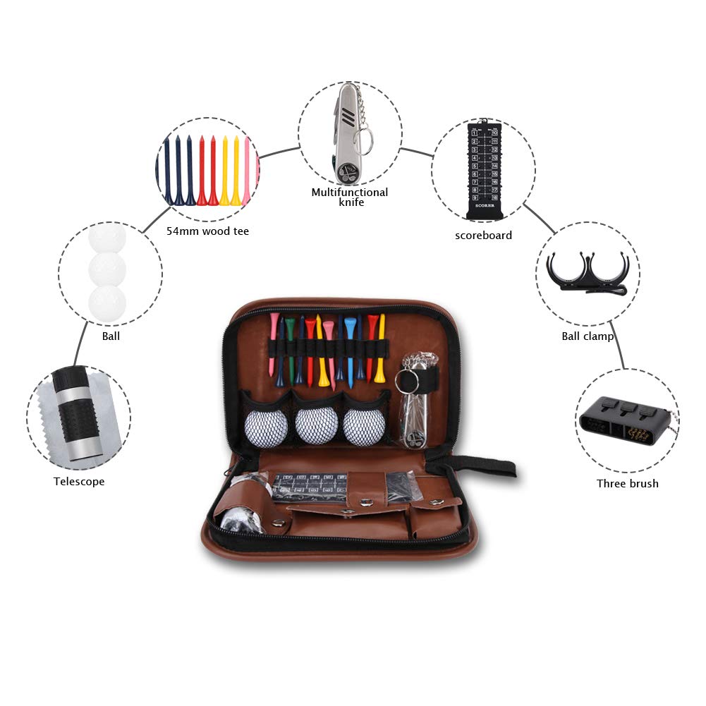 Golf Bag Strumento Kit, Kit di Attrezzi da Golf Sport Esterno di Pelle Golfista Accessori da Golf