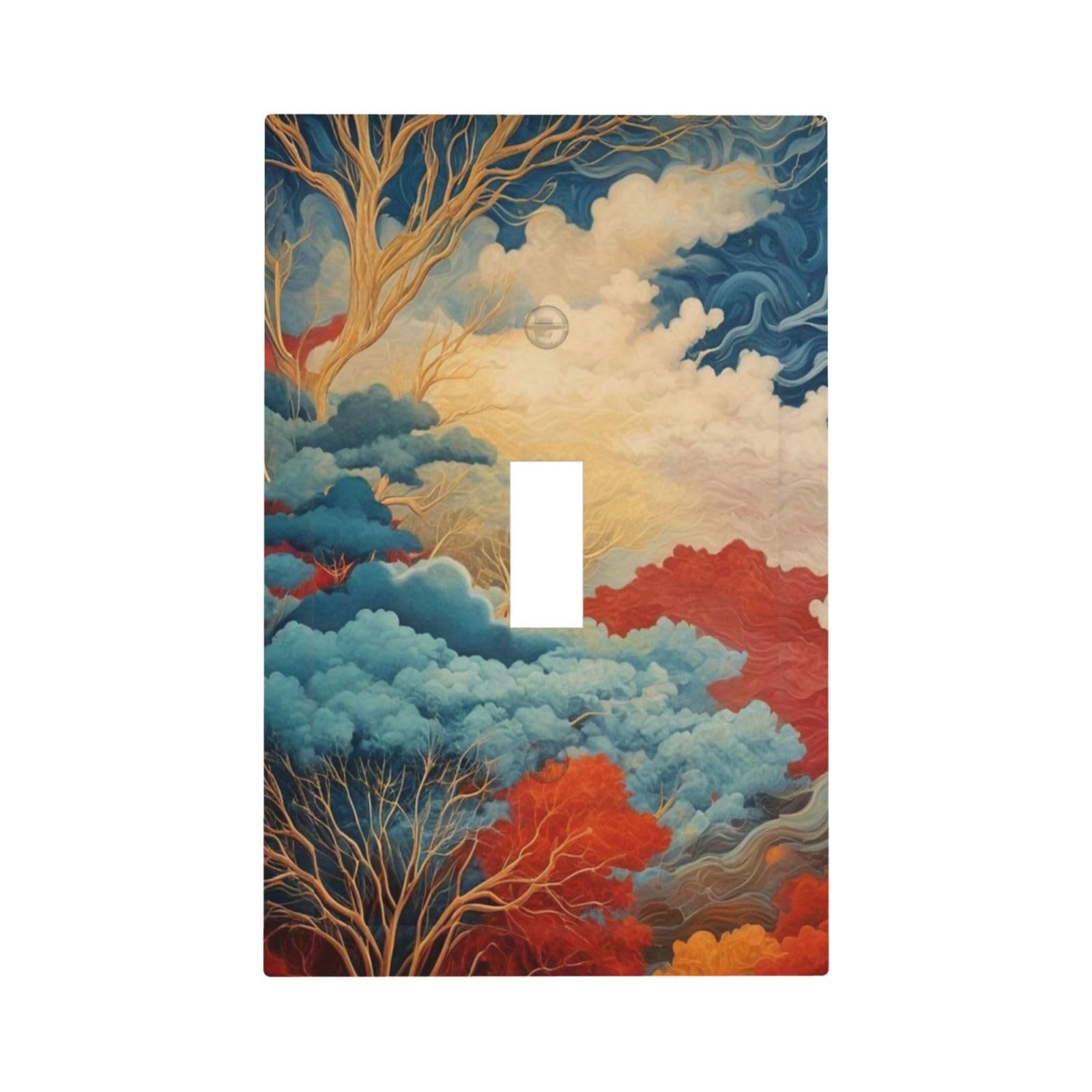 Cache d'interrupteur bleu abstrait avec arbres et nuages pour plaque murale décorative
