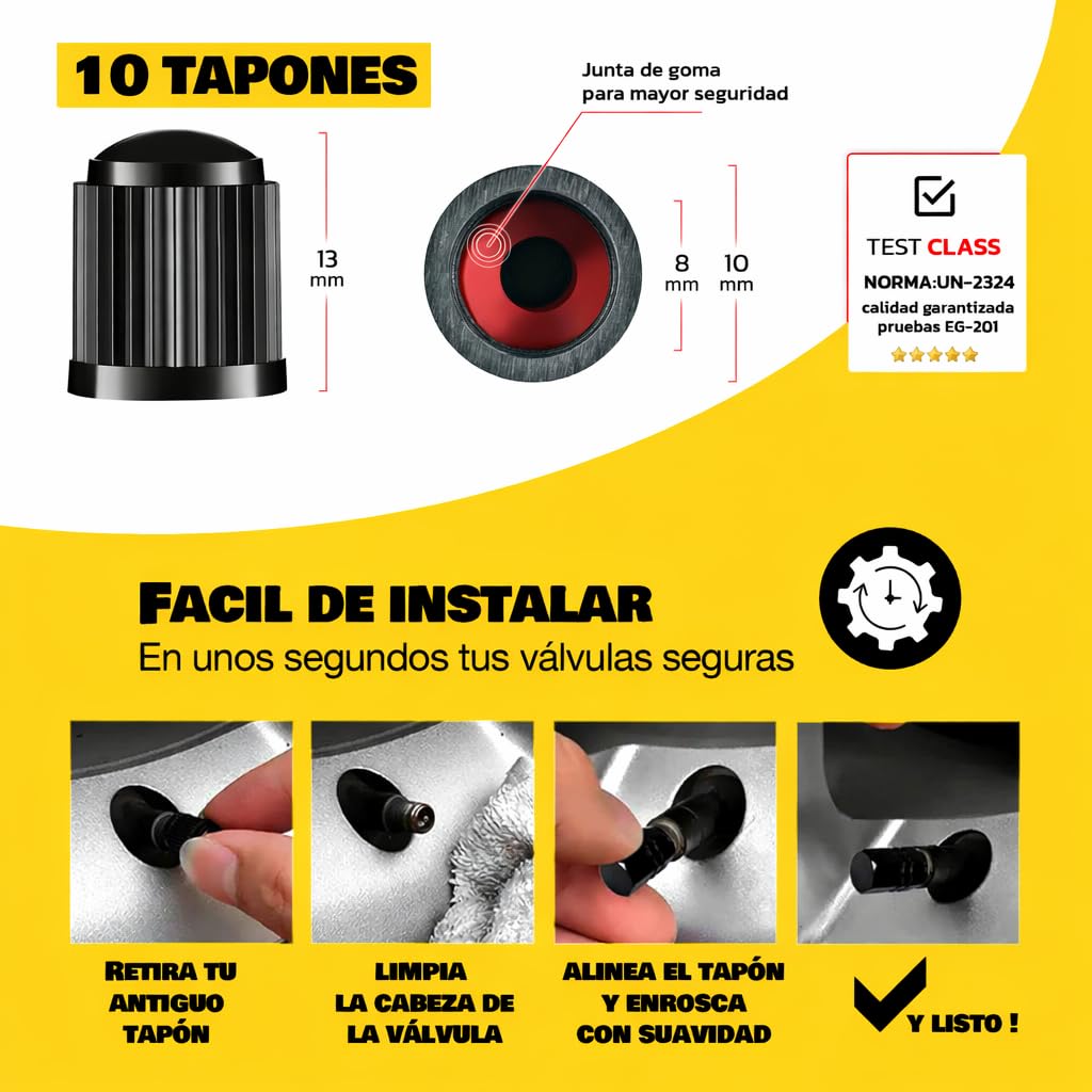 Pack de 8 Tapones de Neumaticos + 2 de Regalo con Anillo de Seguridad para Mantener la Presión, 10 Tapones Rueda Coche, Tapones de Válvulas Universales de Coche, Moto, Bicicleta,Patinete Electrico — view 3