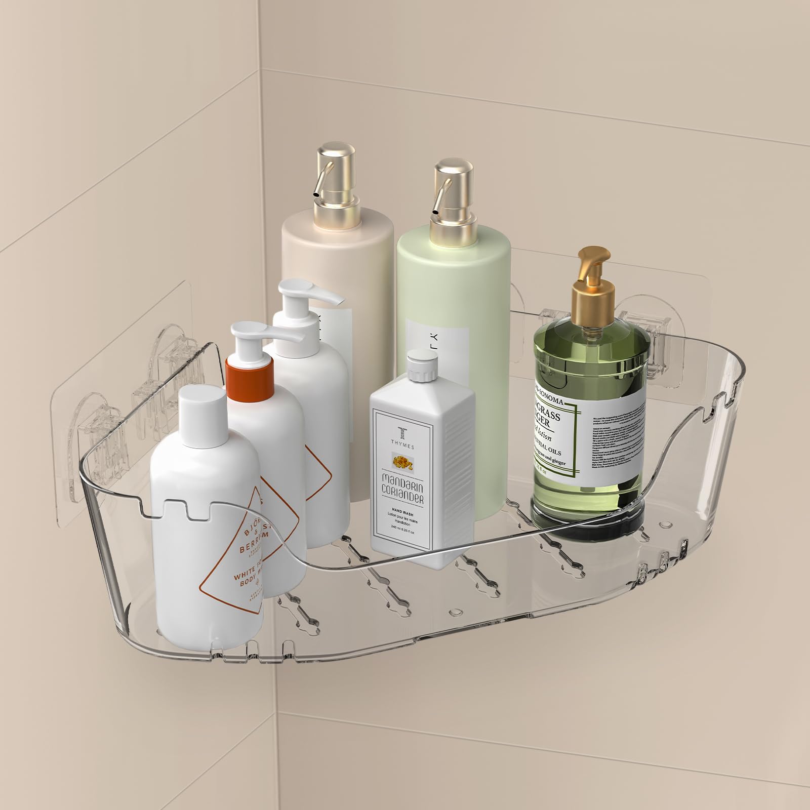 EEKEDO Acrylic Corner Shower Caddy Strong Adhesive Shower Organizer Clear Wall Mounted Bathroom Shelf No Drilling Basket Rack