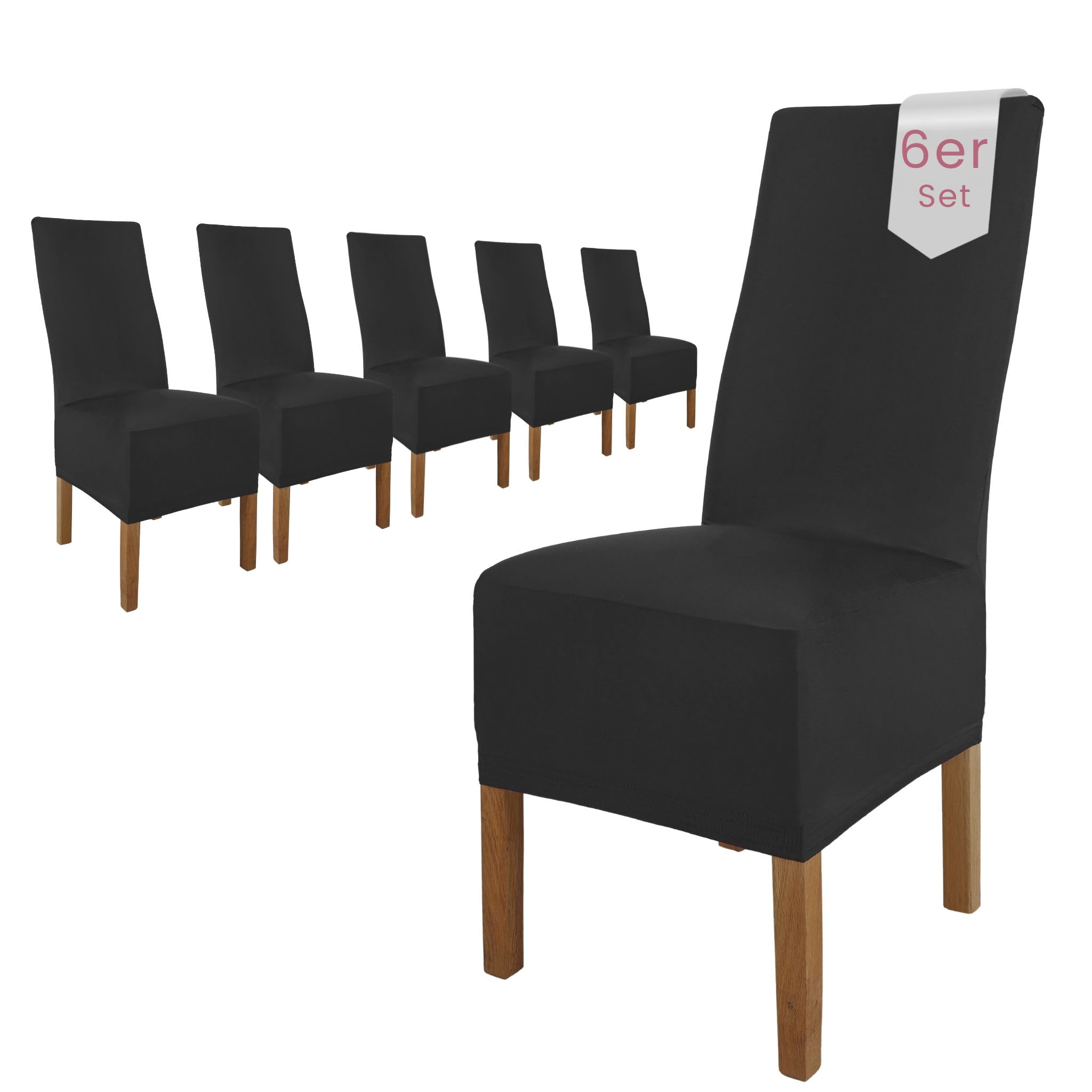 Housse de chaise extensible et élastique Lena noire pour lot de 6