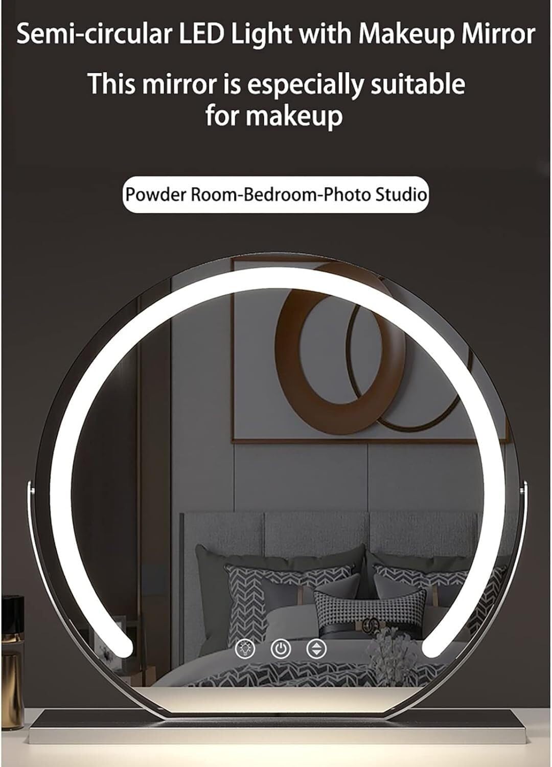 Schminkspiegel mit Beleuchtung, Beleuchtung einstellbar, 360° drehbar, Smart-Spiegel mit induktivem Touch-Schalter, Tischspiegel für Schlafzimmer und Ankleidezimmer(Silver,50x50cm)