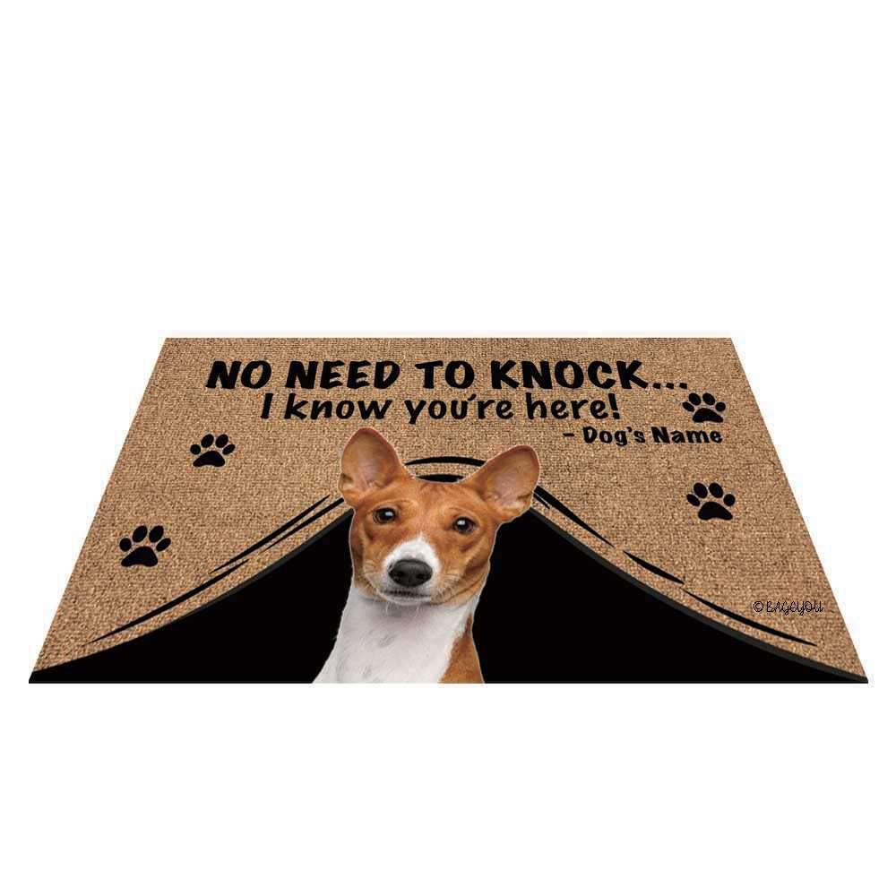 BAGEYOU Personalized Dog's Name Outdoor Doormat with My Love Dog Basenji Welcome Floor Mat Not Need to Knock I Know You're Here 35.4" x 23.6"