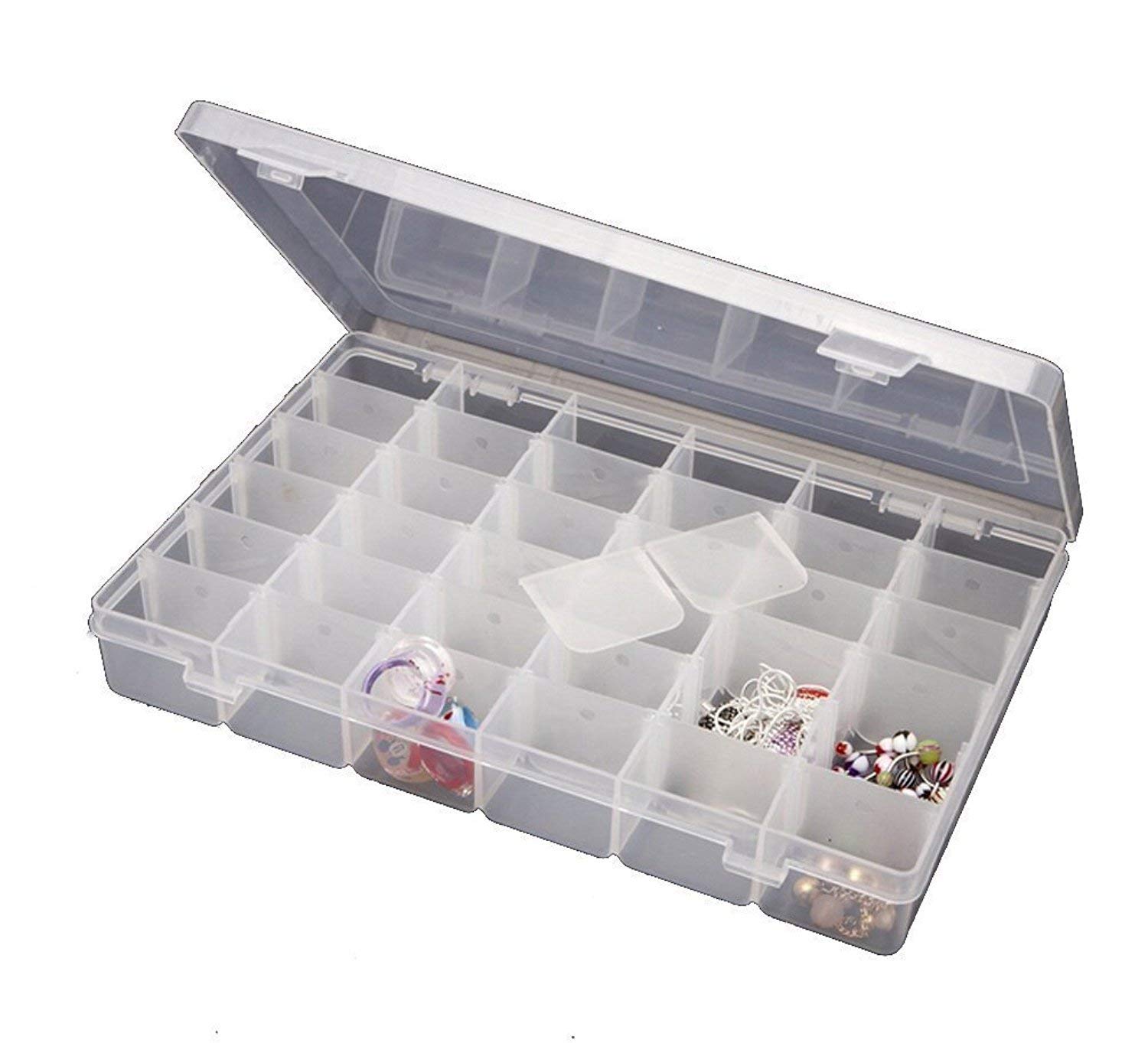 Bulfyss Jewelry Case Organiser with Adjustable Dividers 24 Grid, Transparent | Earrings Organizer Box for Women | Hardware Nail Assortment Kit-image-25