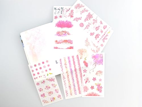 Miniatura 3 de Paquete de 2 calcomanías románticas de flor de cerezo para álbumes de recortes, calcomanías de cerezo rosa japonés, para arte, manualidades, diario,