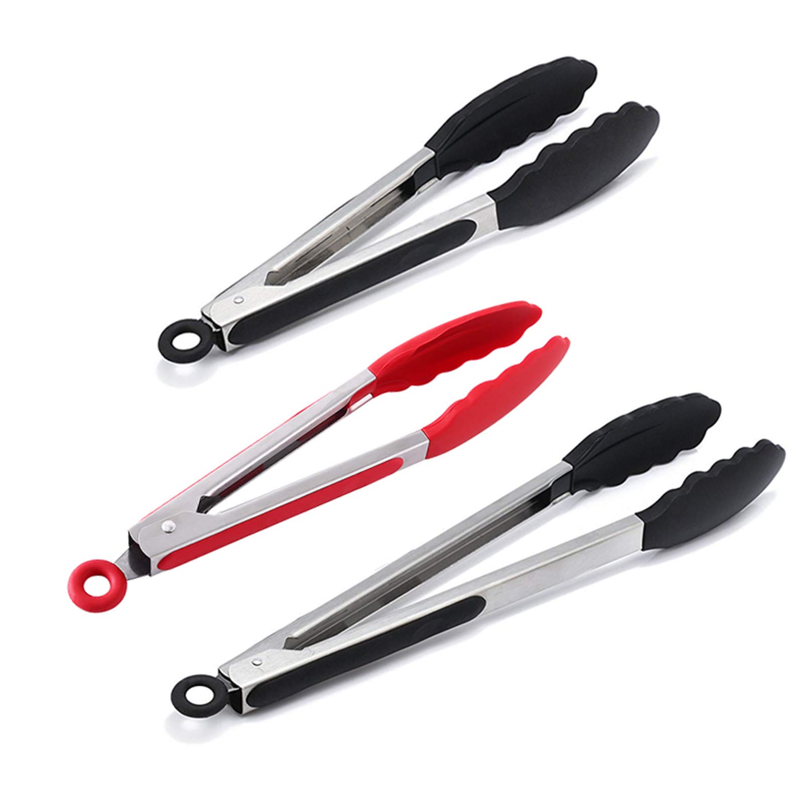 Pinzas de silicona de 7, 9 y 12 pulgadas, resistentes al calor, antiadherentes, para cocinar, servir, parrilla, barbacoa, ensalada, cocina, barbacoa, herramienta de acero inoxidable con punta de