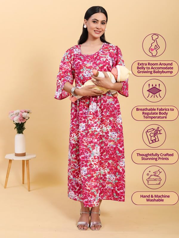 Image of RITIJYA Zipless Feeding Kurta Dress for Women | Maternity Nursing Kurti, No-Zip Easy Access | Extra Pleats Pre to Post Pregnancy | Quick-Dry Fabric | S-4XL