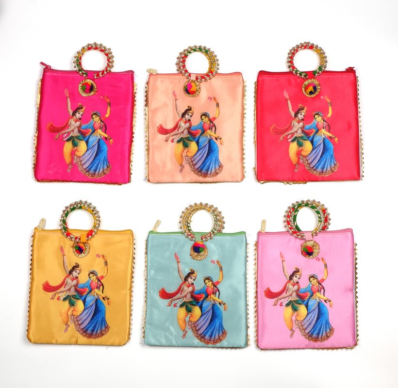 Sainik's Radhe Krishna Wedding Return Gift for Women Wholesale Bridal Traveling potli Bag with Zipper for Ladies Baby Shower Shagun Purse Gifting Haldi Mehandi for Girl-image-31