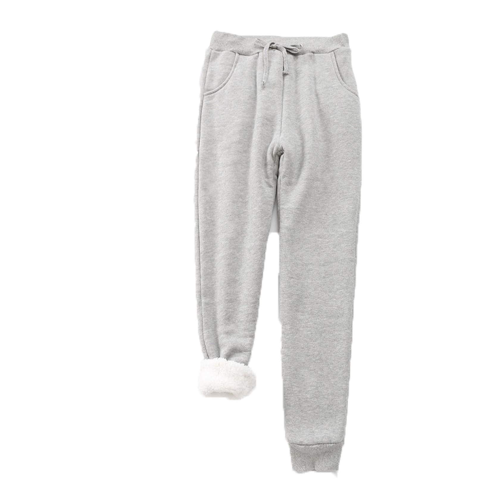 Generic Women's Sherpa Lined Sweatpants Fuzzy Tapered Jogger Sweatpant  Fleece Pants with Pockets (Small,Light grey)