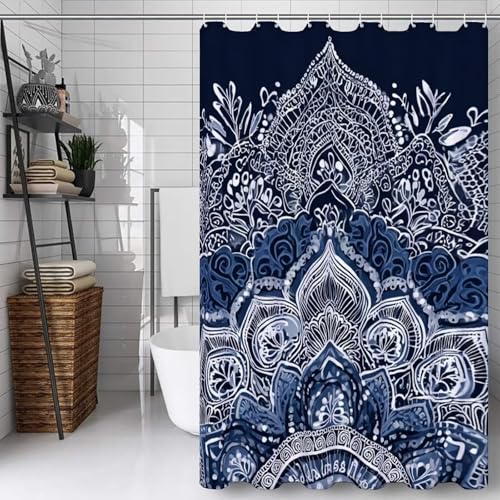 Rideau de douche bleu marine en polyester imperméable de qualité supérieure avec œillets - 2