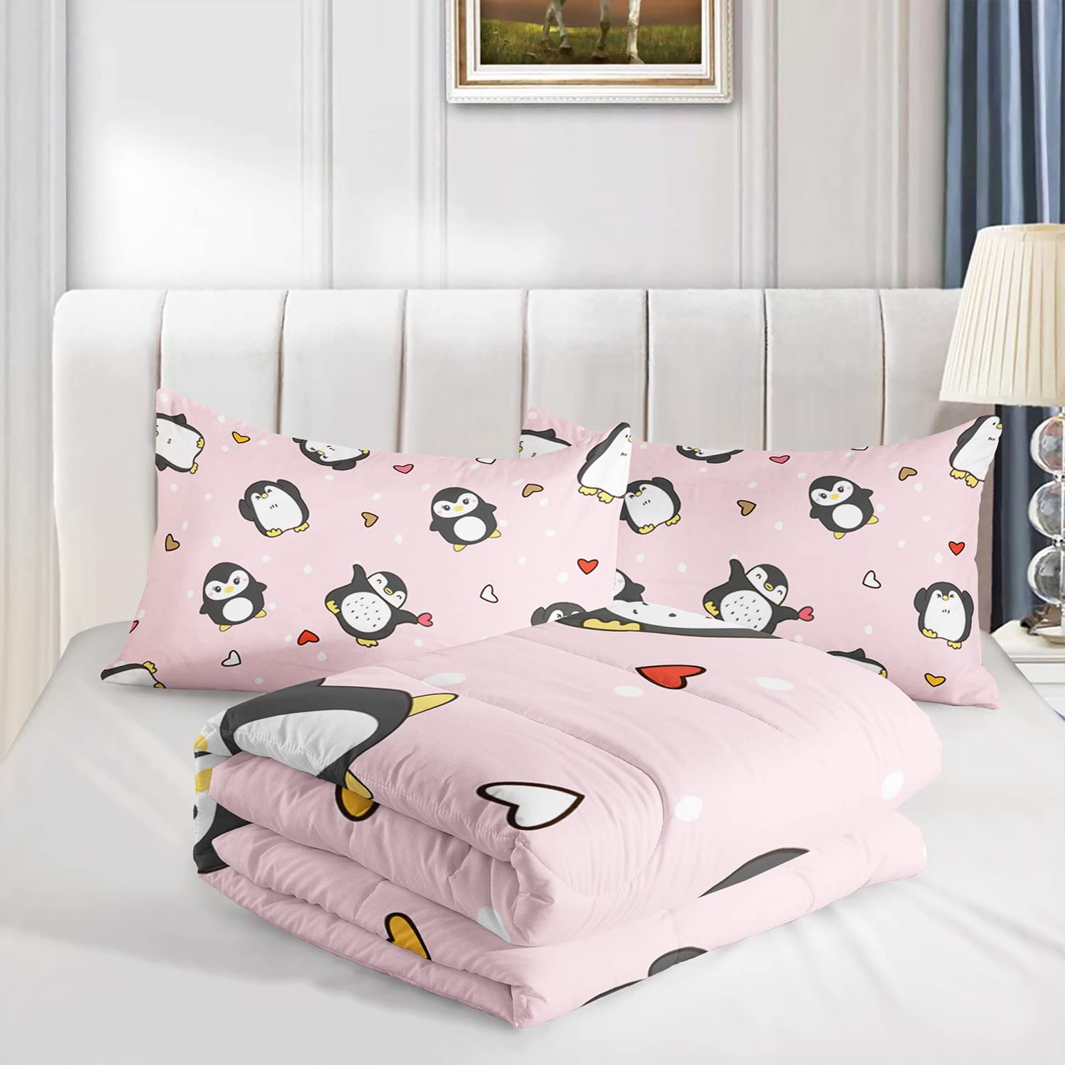 Set di biancheria da letto a forma di pinguino, per bambini