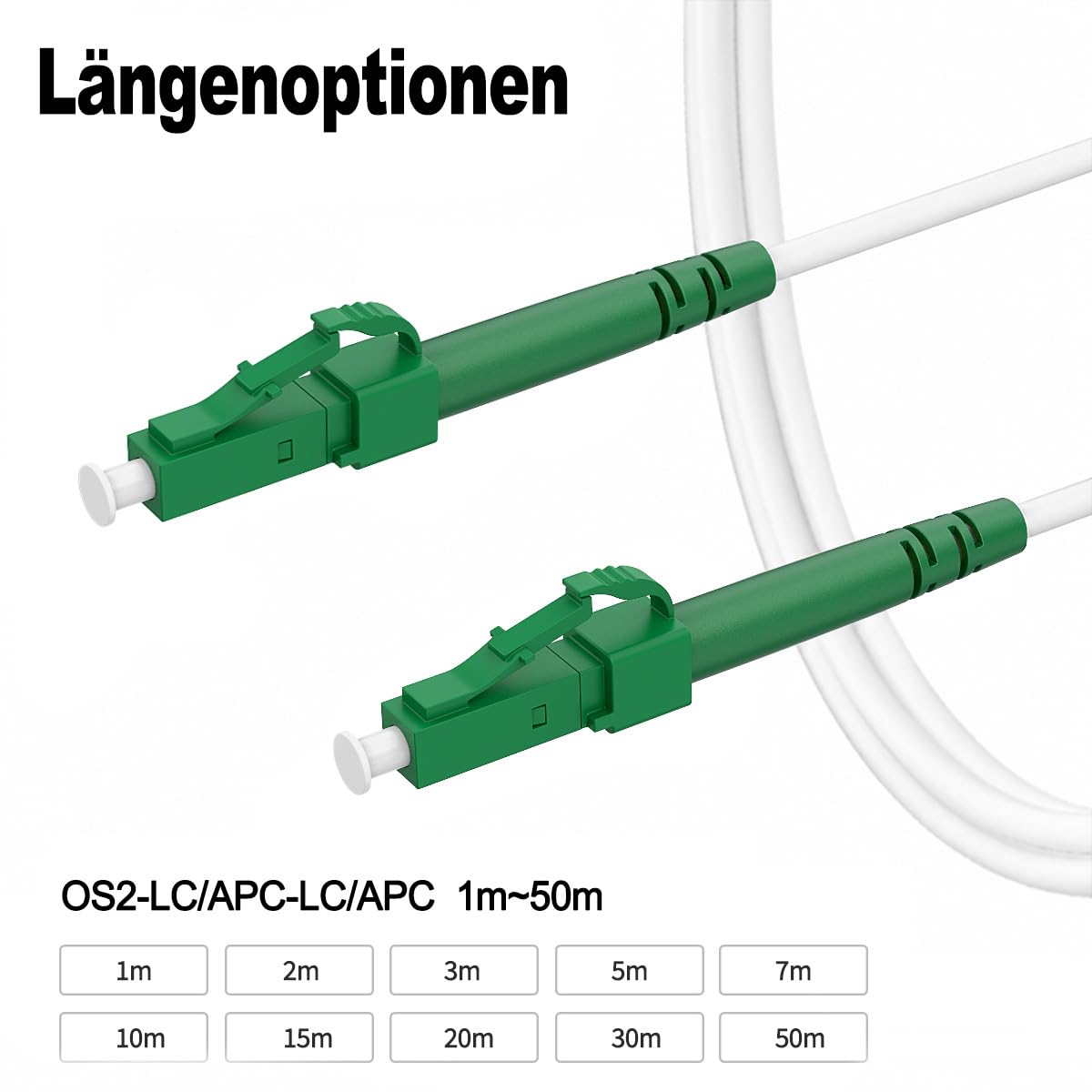 OS2 Gepanzertes LWL Kabel LC/APC auf LC/APC mit Adapter, 50m