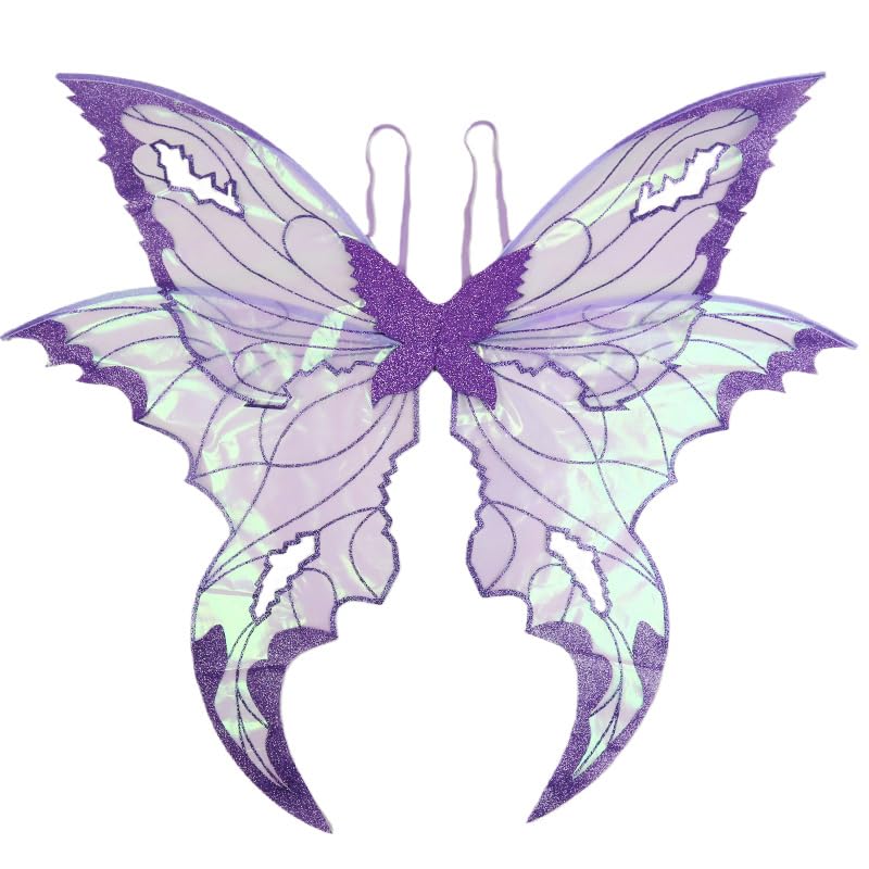 Barbotimer Womens Glitter Sheer Butterfly Wings Double Layered Cutout Fairy Wings Halloween Cosplay Costume Party Dress Up Prop (Purple, One Size)