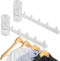 Vista 8 de Sumnacon Perchero de ropa de acero inoxidable, 2 piezas, perchero de ropa montado en la pared, tendedero de pared con brazo oscilante, colgador