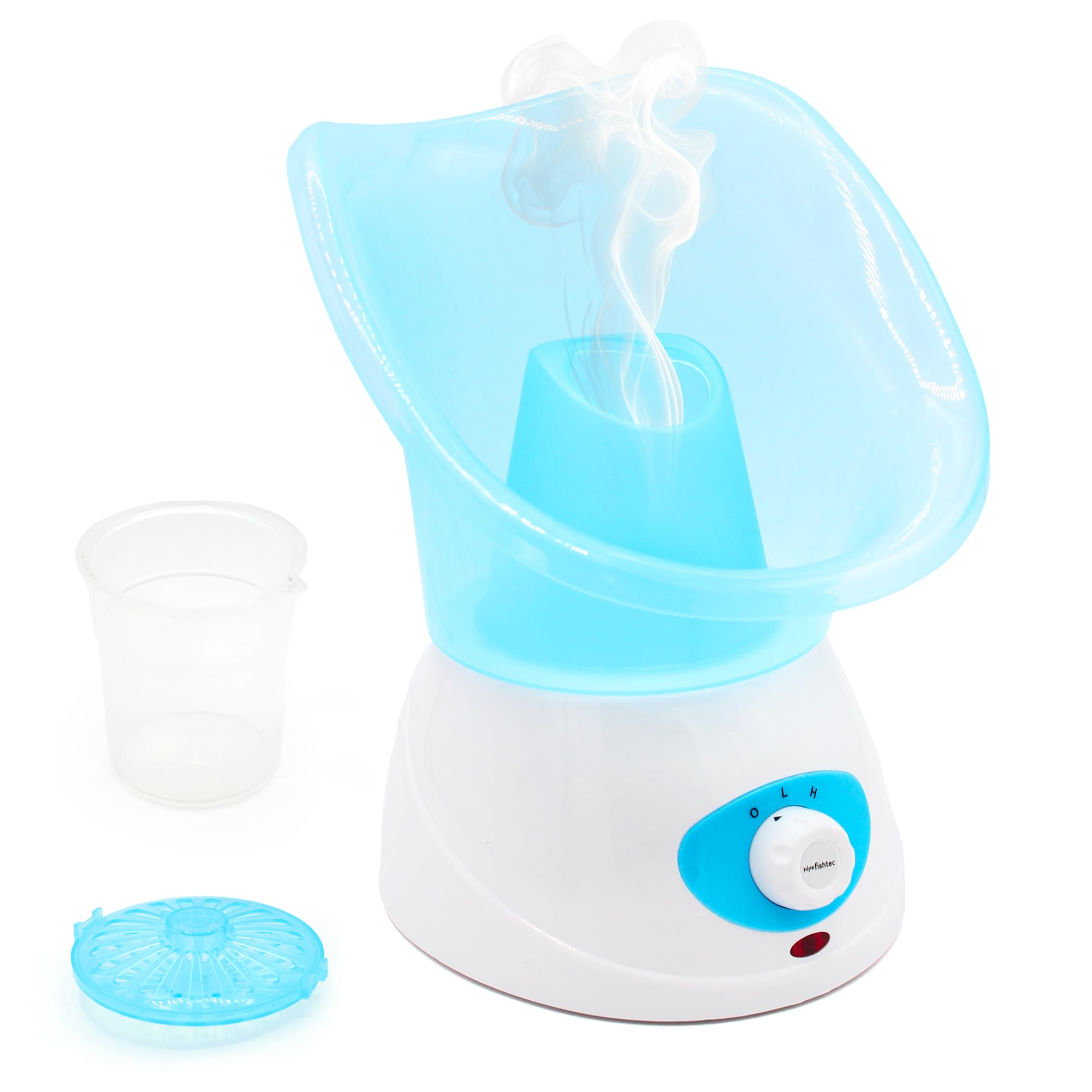 FISHTEC - Inhalateur Vapeur Électrique - 2 Embouts (Facial & Nasal) - Diffusion Vapeur Chaude - Réservoir avec Arrêt Auto - Compatible Huiles Essentielles - Rhume, Sinus, Toux, Hiver