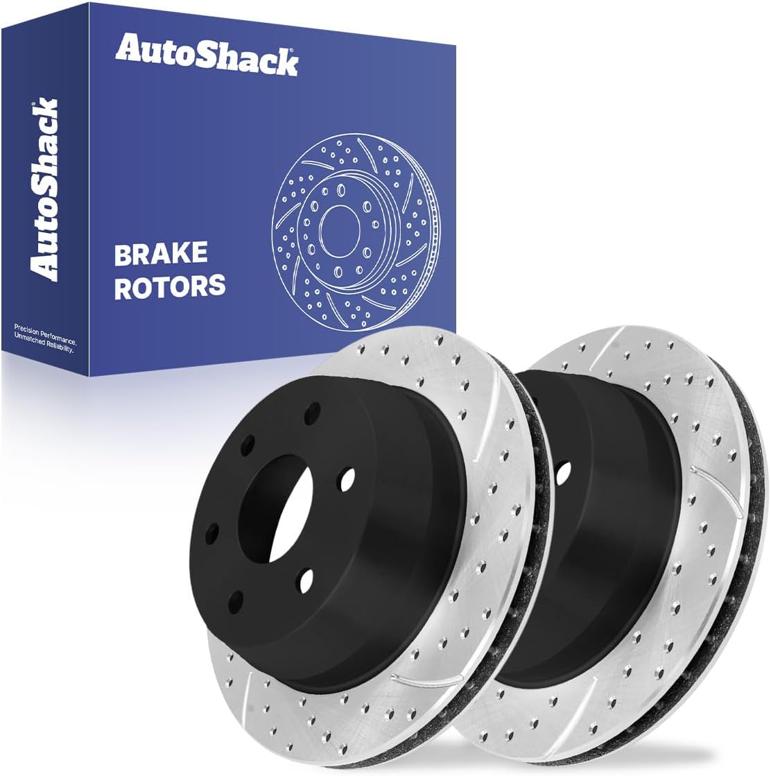 AutoShack Rear Vented Drilled & Slotted E-Coated Brake Rotors 2-PC Set Replacement for 2003-2014 Chevrolet Express 1500 2003-2014 GMC Savana 1500 2000-2006 GMC Yukon ShadowGuard 12.99" (330 mm)