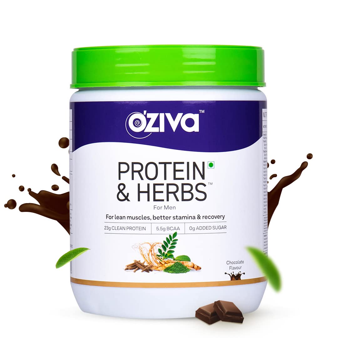OZiva Protein & Herbs, Men (23g Whey Protein, 5.5g BCAA & Ayurvedic...