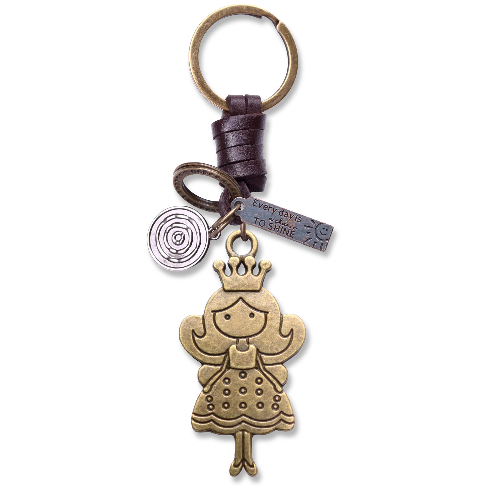 AuPra Queen Keyring Gift Women Leather 3D Princes KeyChain Home Car Door Keys Holder Lady Girl Crown Present