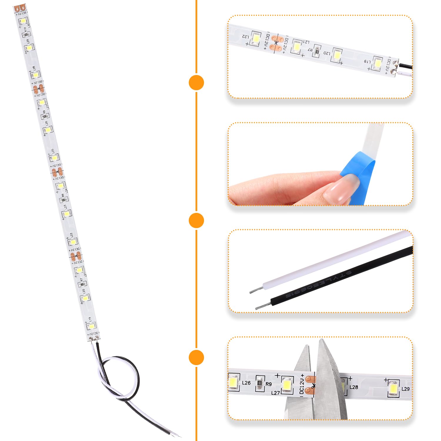 Lyeteung 12 PCS 200mm 12V - 18V Pre Wired Strip, 2835 SMD LED Model Railway LED Lighting, White, 200mm - 12pcs - Image 3