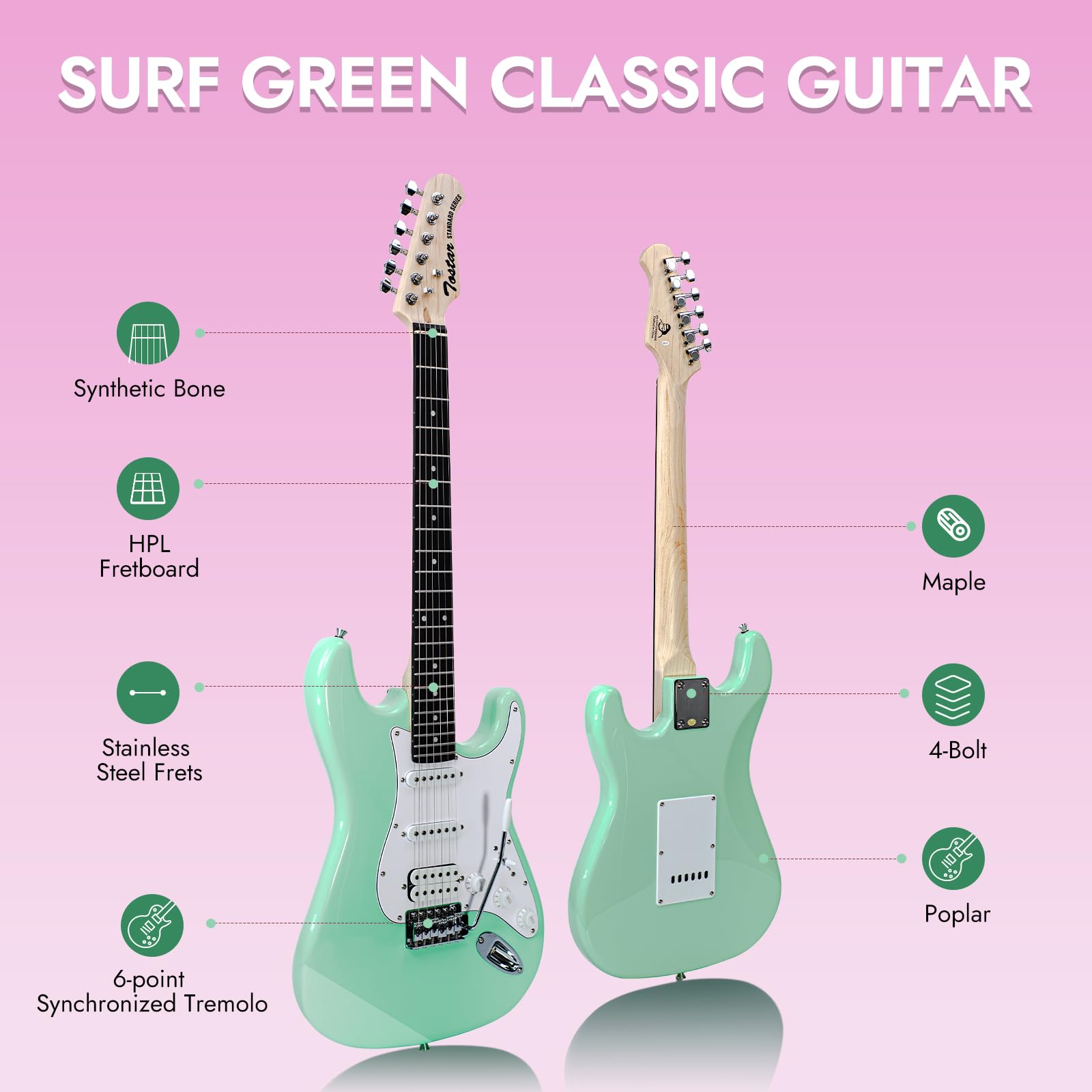 E-Gitarren-Set, 99 cm, solide Rechtshänder, E-Gitarre für Anfänger mit Verstärker + Gurte + 4 Gitarrenplektren + 6 Saitensatz + Stimmgerät + Kabel + E-Gitarrentasche, TST-220 SFG