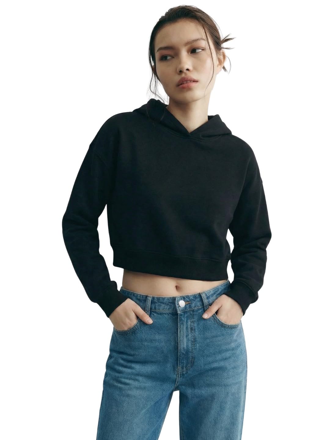 unstd Women Solid Black Cropped Hoodie | Full Sleeve Hooded Sweatshirt | Casual Streetwear Crop Top for Women & Girls-picture-46