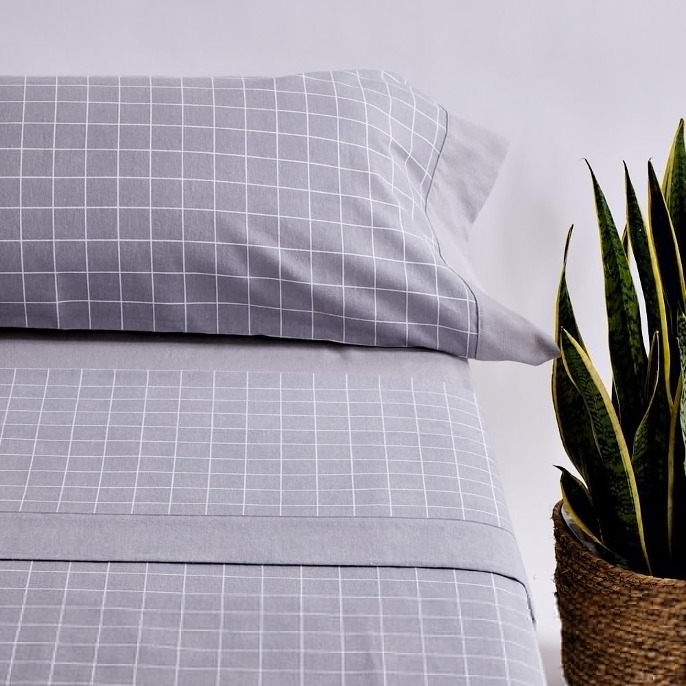 10XDIEZ Sábanas Franela Square Gris (Gris Square - Cama 180 cm)