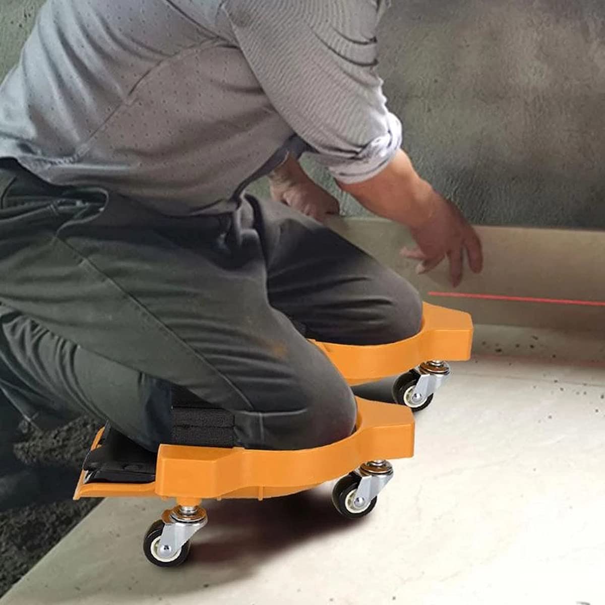 Genouillères Roulantes, lames de genou avec roues, Genouillères Coulissante Multifonctionnelle avec Sangle Réglablepour le travail, chantier de chantier,Jaune